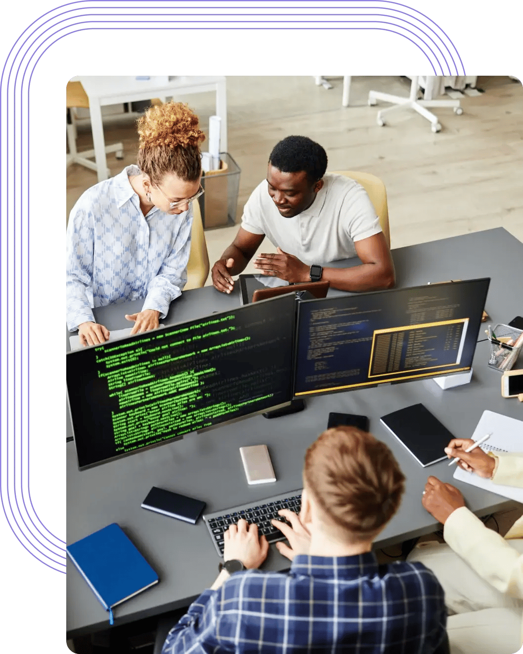 Cybersecurity teams working on a code audit for a client