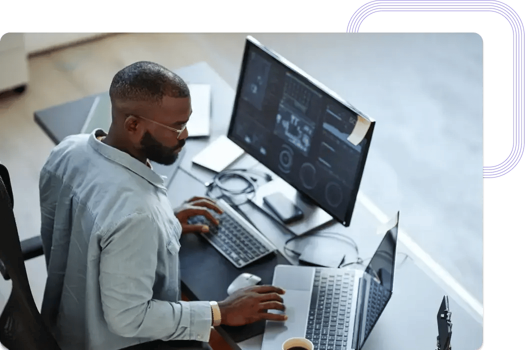 Member of a financial institution's security team monitoring the network traffic